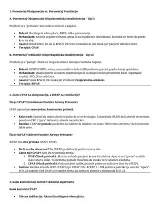 Poremećaji oksigenacije i ventilacije: CPAP vs BiPAP