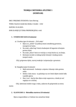 Teorija i metodika atletike 1: startevi (niski bez bloka i visoki) – vrtić