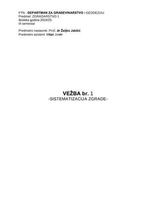 Sistematizacija zgrade: podceline, sklopovi i podsklopovi