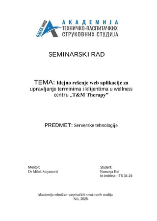 Idejno rešenje web aplikacije za upravljanje terminima u wellness centru