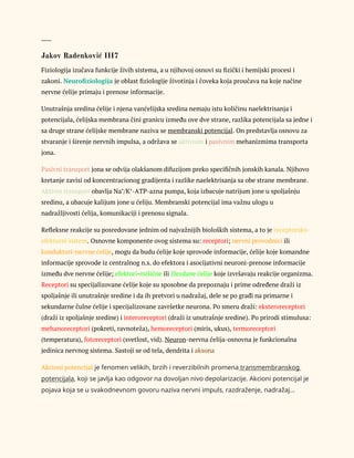 Osnovi fiziologije: nervne ćelije, akcioni potencijal i mišićna kontrakcija