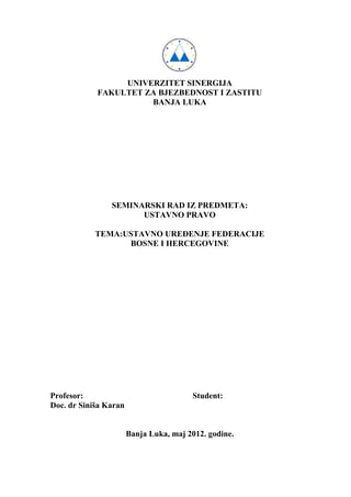 Ustavno uređenje federacije Bosne i Hercegovine