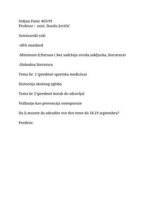 Ponuda za izradu seminarskog rada iz sportske medicine i zdravlja