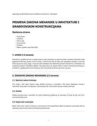 Primena zakona mehanike u arhitekturi i građevinskim konstrukcijama