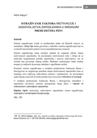 Istraživanje faktora motivacije i zadovoljstva zaposlenika u srednjim preduzećima fbih