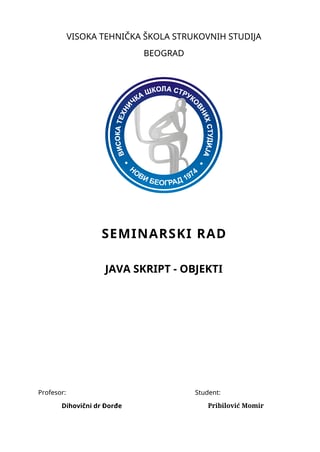 JavaSkript objekti: seminarski rad