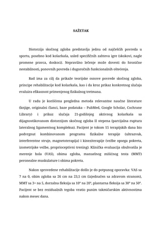 Rehabilitacija lateralne distorzije skočnog zgloba kod košarkaša