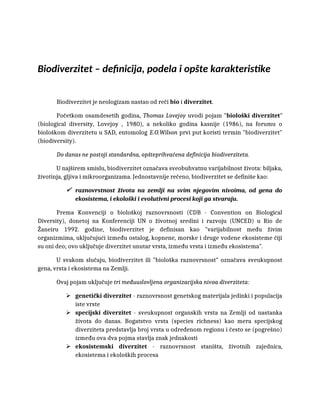 Biodiverzitet – Opšte karakteristike