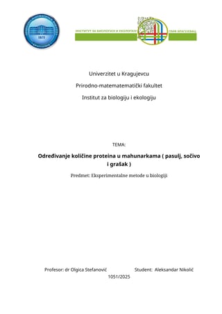 Određivanje količine proteina u mahunarkama (pasulj, sočivo i grašak)