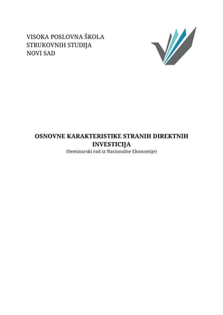 Osnovne karakteristike stranih direktnih investicija
