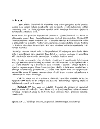 Osteoartroza kolena: dijagnostika, lečenje i rehabilitacija fizikalnom i kineziterapijom