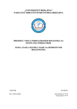 Uloga sestre u radu sa depresivnim bolesnicima