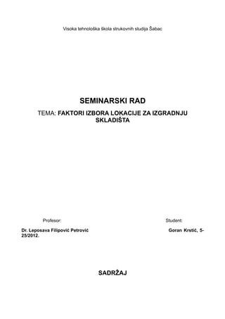 Faktori izbora lokacije za izgradnju skladišta