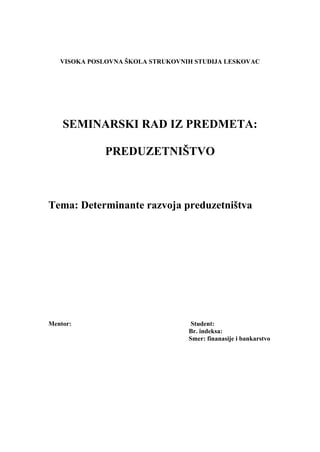 Determinante razvoja preduzetništva