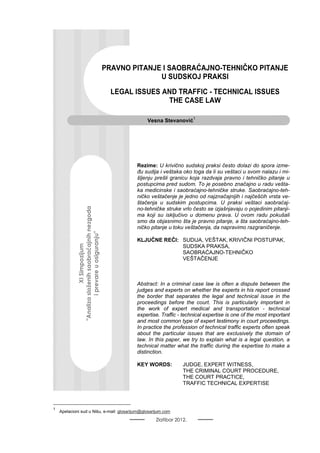 Pravno pitanje i sabraćajno-tehničko pitanje u sudskoj praksi