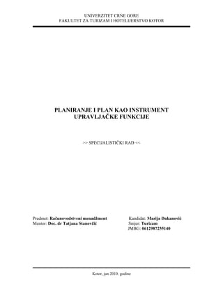 Planiranje i plan kao instrument upravljačke funkcije