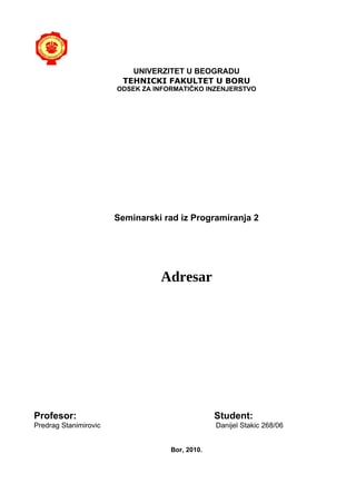 Razvoj adresara: seminarski rad iz programiranja
