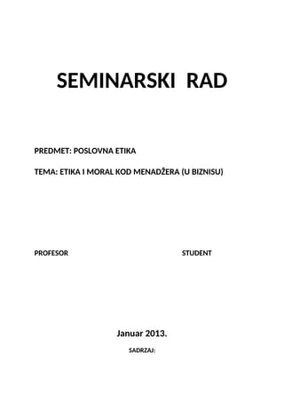Etika i moral kod menadžera u biznisu