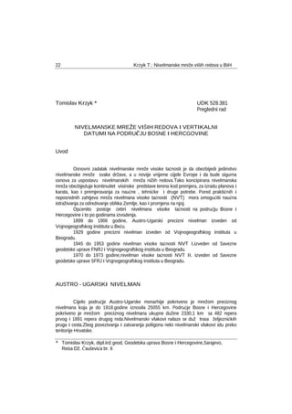 Nivelmanske mreže viših redova u BiH