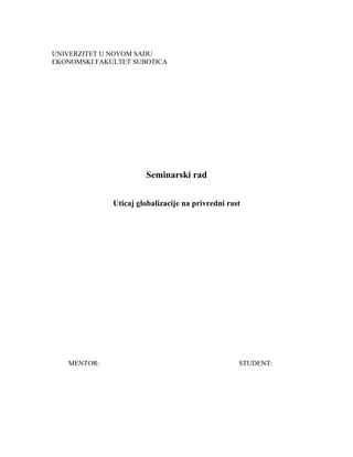 Uticaj globalizacije na privredni rast