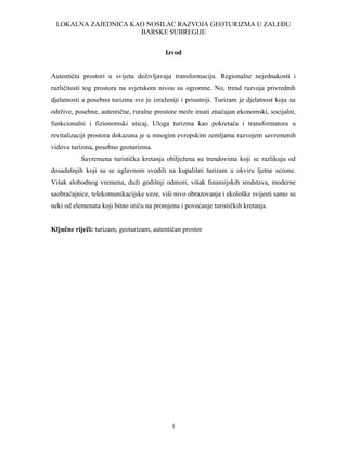 Lokalna zajednica kao nosilac razvoja geoturizma u zaledju barske subregije