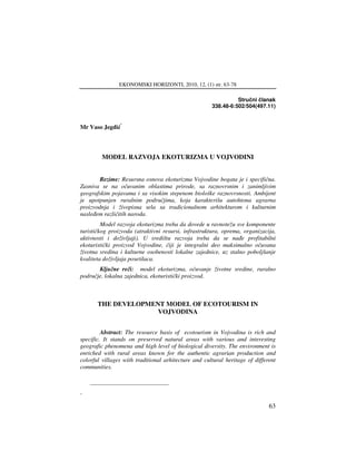 Model razvoja eko turizma u Vojvodini