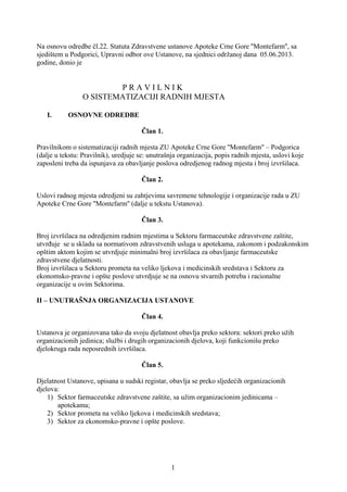 Pravilnik o sistematizaciji radnih mesta