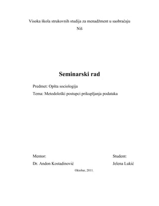 Metodološki postupci prikupljanja podataka