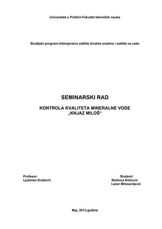 Kontrola kvaliteta mineralne vode Knjaz Miloš