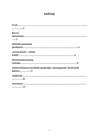 Ekološki trendovi u turizmu i hotelijerstvu