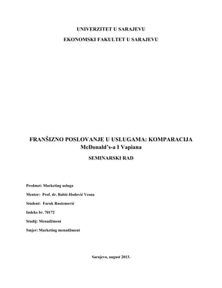 Franšizno poslovanje u uslugama: Komparacija McDonald’s-a i Vapiana