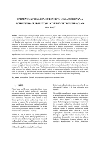 Optimizacija proizvodnje u konceptu lanca snabdevanja
