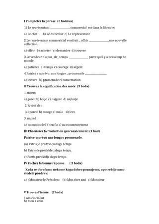 Kolokvijum iz francuskog 4.godina