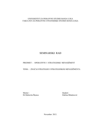 Značaj strategije i strategijskog menadžmenta