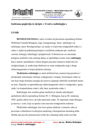 Uvod u radiologiju – izabrana poglavlja