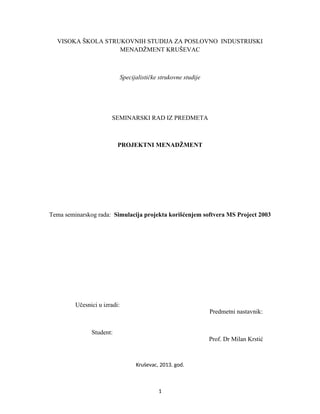 Simulacija projekta korišćenjem softvera MS Project 2003
