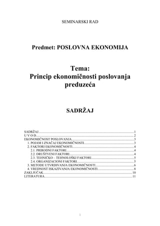 Princip ekonomičnosti poslovanja preduzeća