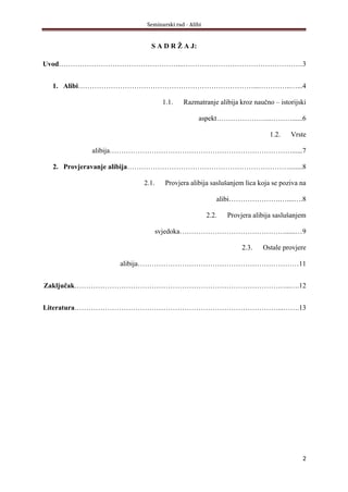 Alibi: pojam, vrste i provjeravanje u krivičnom postupku