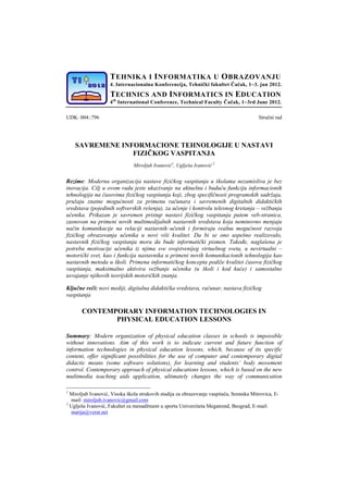 Savremene informacione tehnologije u nastavi fizičkog vaspitanja