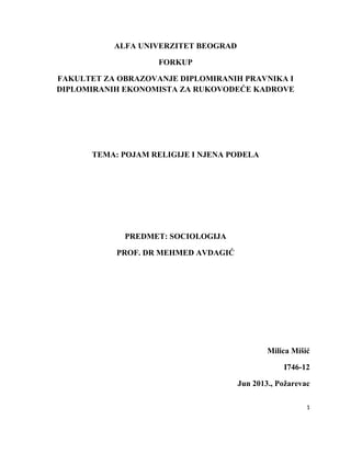 Pojam religije i njena podela