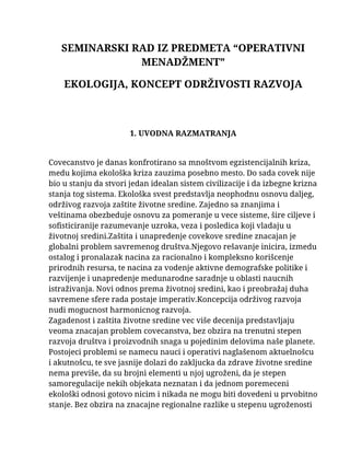 Ekologija, koncept odživosti razvoja