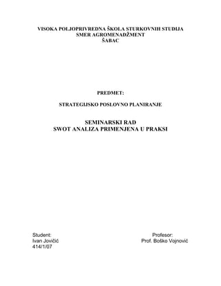 SWOT analiza primenjena u praksi