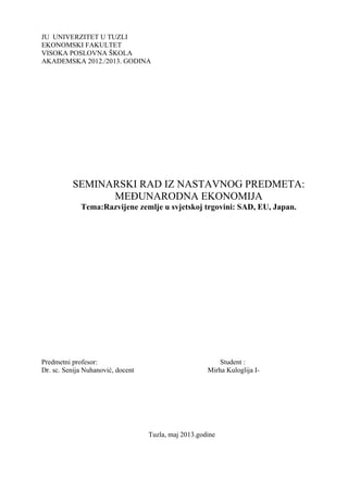 Razvijene zemlje u svjetskoj trgovini: SAD, EU, Japan