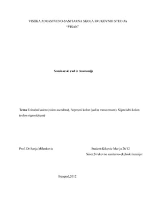 Ushodni kolon (colon ascedens), Poprecni kolon (colon transversum), Sigmoidni kolon (colon sigmoideum)