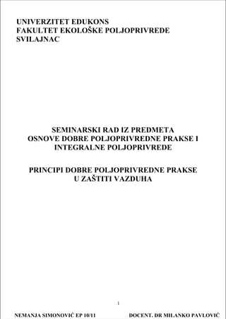 Princpi dobre poljoprivredne prakse u zaštiti vazduha