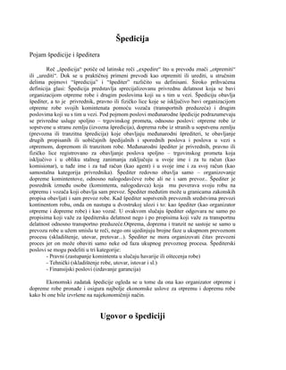 Špedicija: pojam, ugovor, obaveze, prava i funkcije