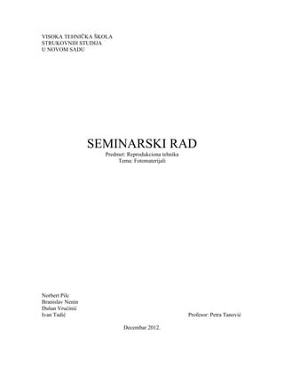 Fotomaterijali-Reprodukciona tehnika