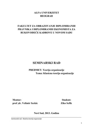 Klasična teorija organizacije