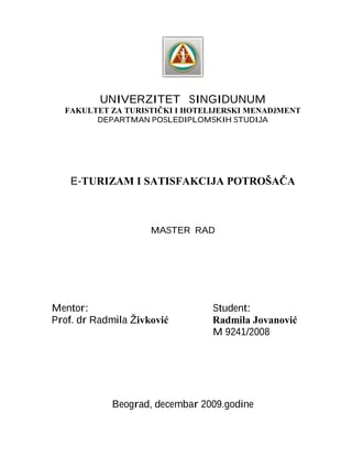 E-turizam i satisfakcija potrošača