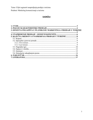 Ciljni segmenti unapredjenja prodaje u turizmu